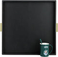 Faux Leather Serving Tray 20x20 with Gold Handles - Elegant Ottoman