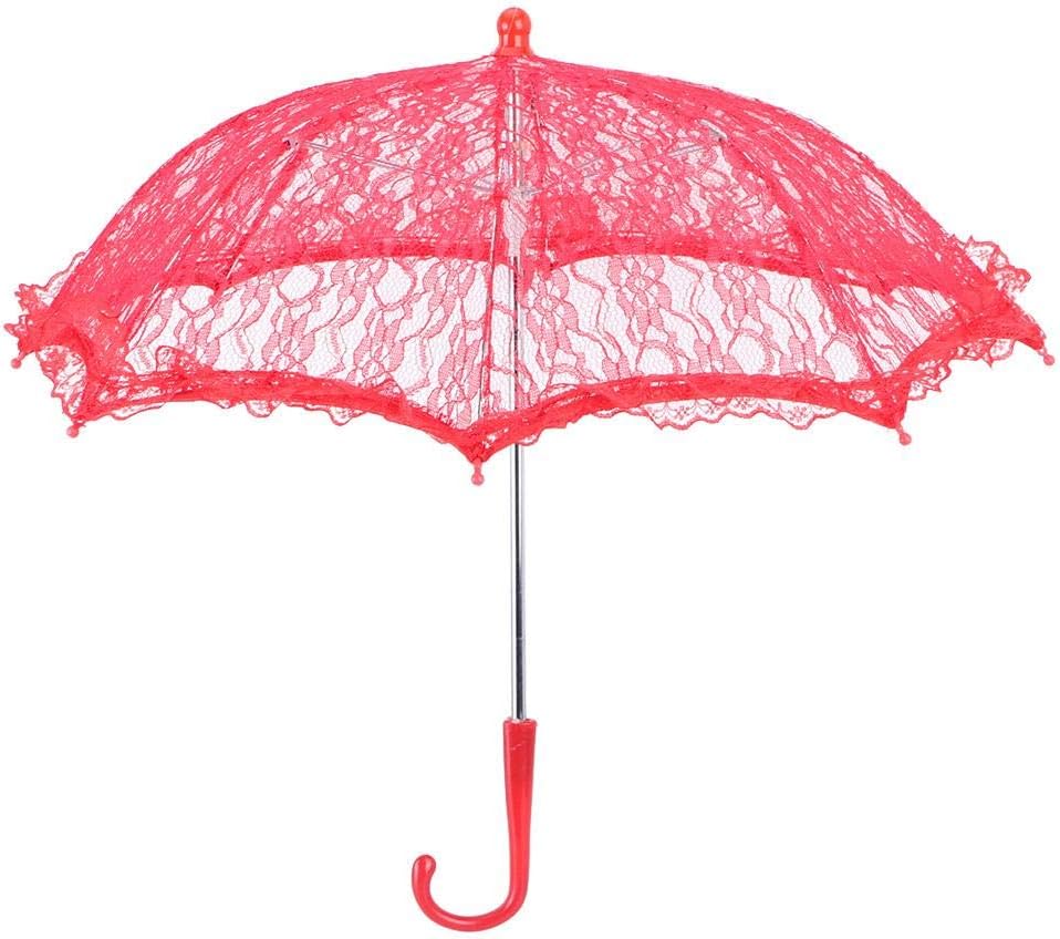 Romantic Lace Wedding Parasol in White/Red