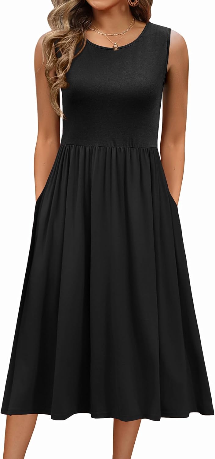 Zeagoo Women's Summer Tank Midi Dress with Pockets for Style