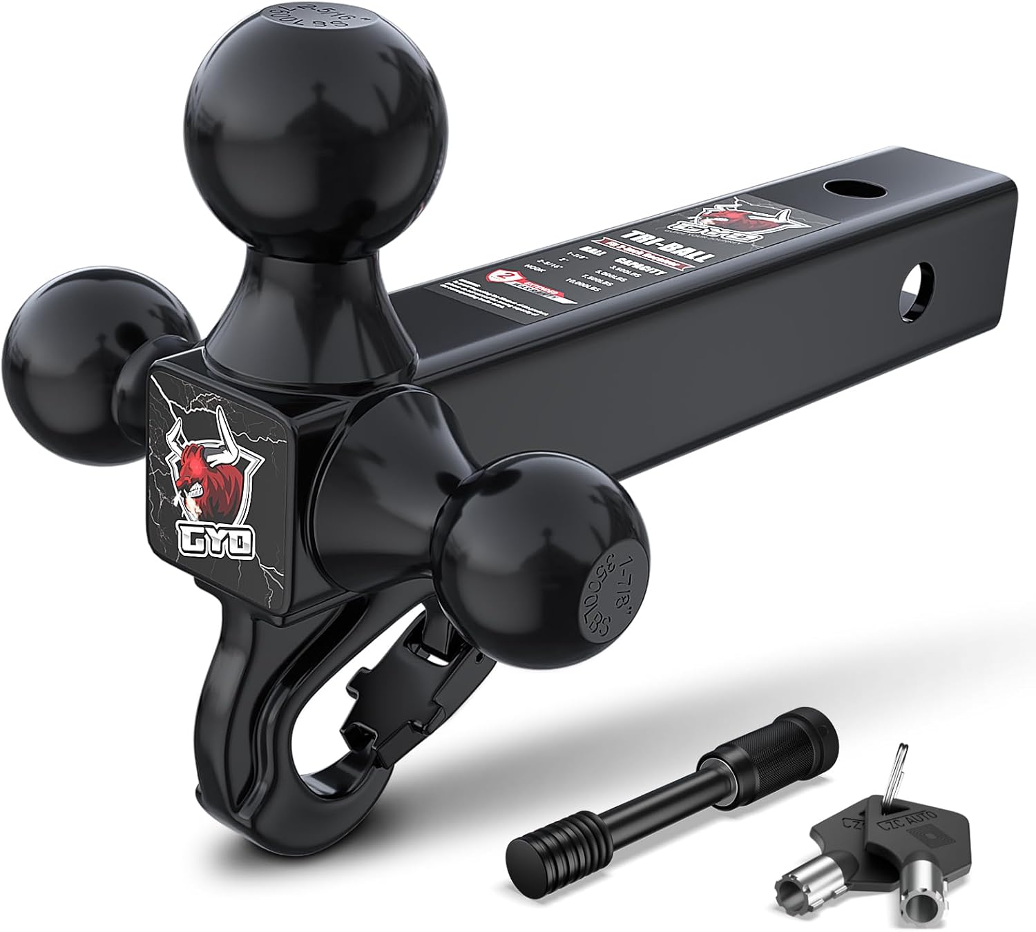 GYO 4 in 1 Trailer Hitch Ball Mount for 2 Inch Receivers