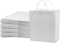 White Kraft Shopping Bags 10x6.75x12 50 Pack - Durable Handles