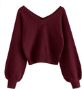 ZAFUL Women's Cropped V-Neck Sweater - Knit Long Sleeve Crop Top