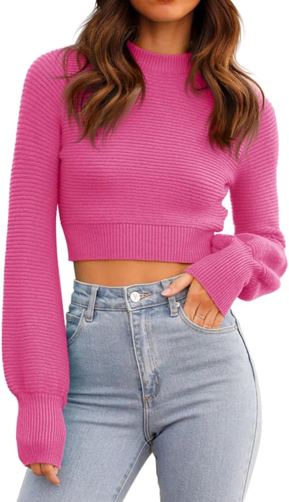 GeGekoko Womens Sexy Crew Neck Cropped Sweater for Fall Fashion