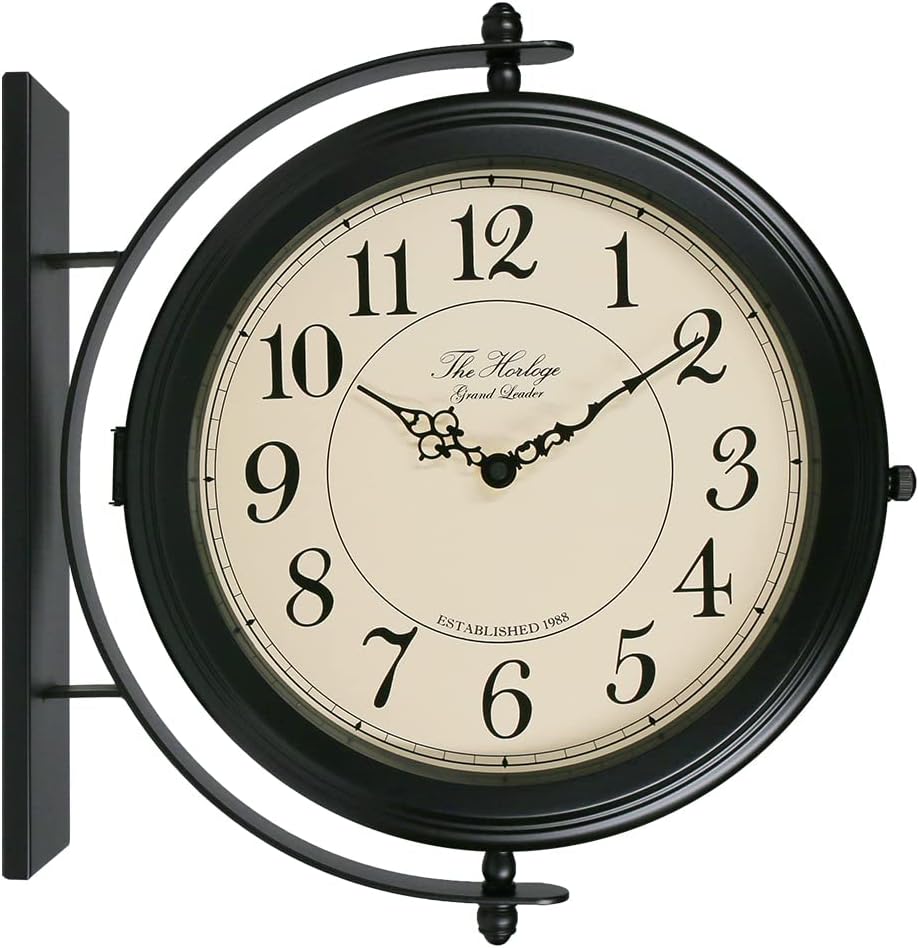 Double Sided Metal Wall Clock for Home and Garden Decor