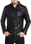 Men's Stand Collar Leather Jacket Motorcycle Lightweight (Style B3JJ)