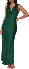 Women's Satin Backless Cowl Neck Maxi Dress - Elegant Summer Guest all