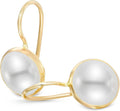 14k Solid Yellow Gold Gemstone Earrings - Dainty 8mm Pearl Drops