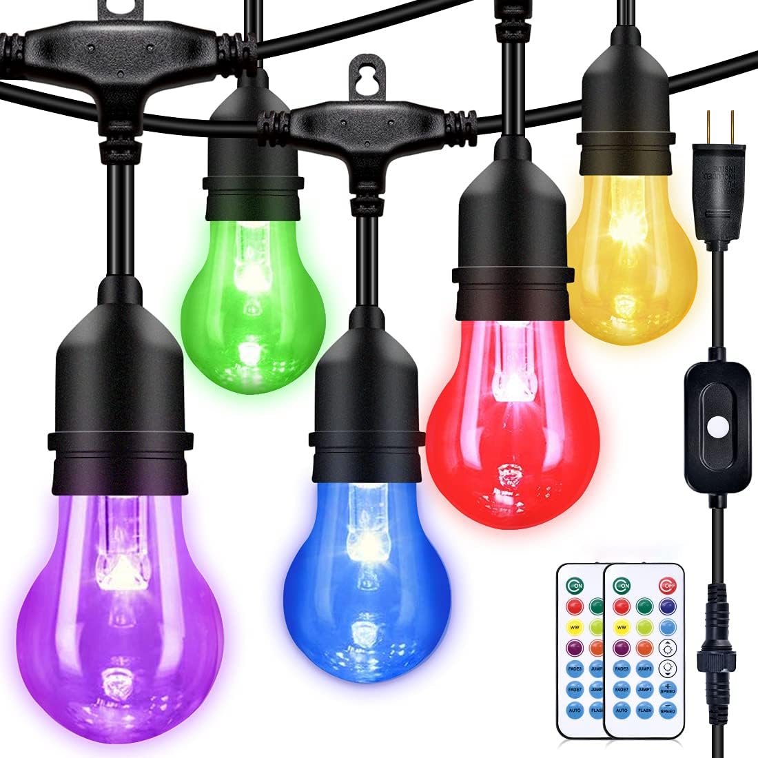 48FT Outdoor RGB String Lights with 16 Shatterproof Bulbs