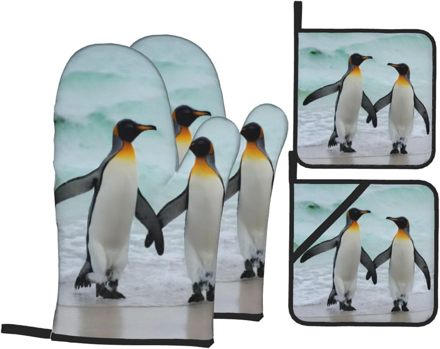 3D Penguin Oven Mitts Set - Heat-Resistant Kitchen Gloves