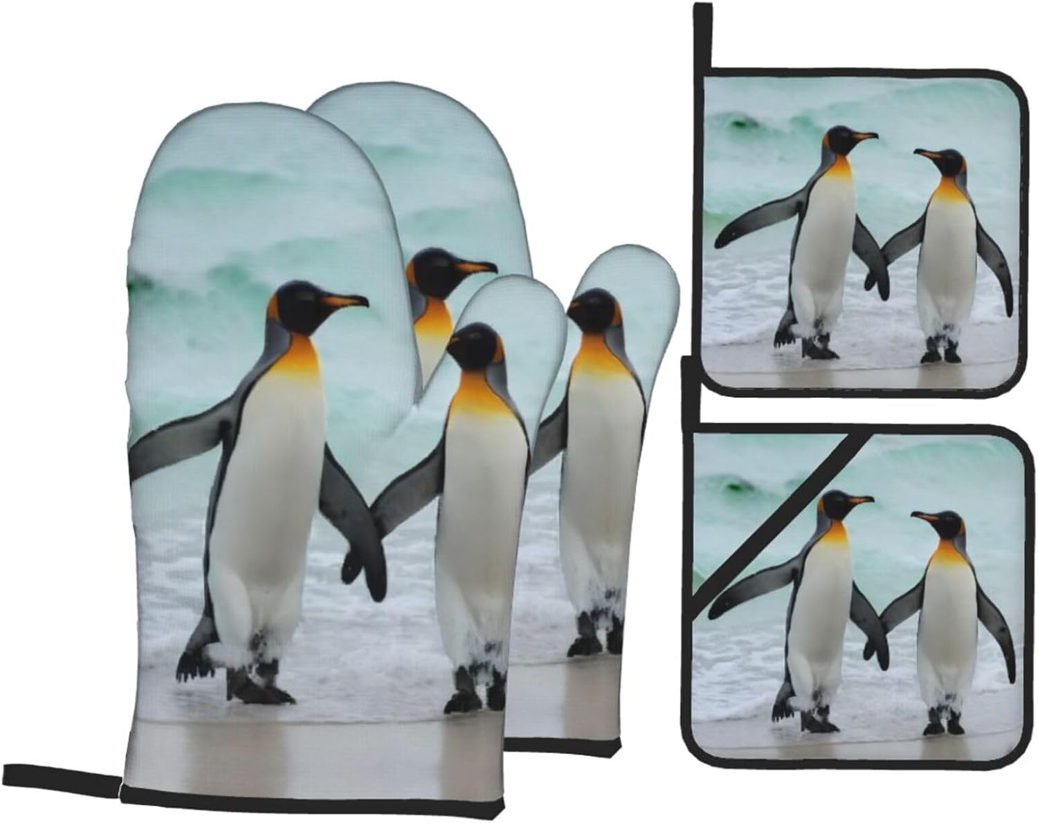 3D Penguin Oven Mitts Set - Heat-Resistant Kitchen Gloves