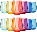 European Style Unbreakable Stemless Wine Glasses Set of 12 - Colorful