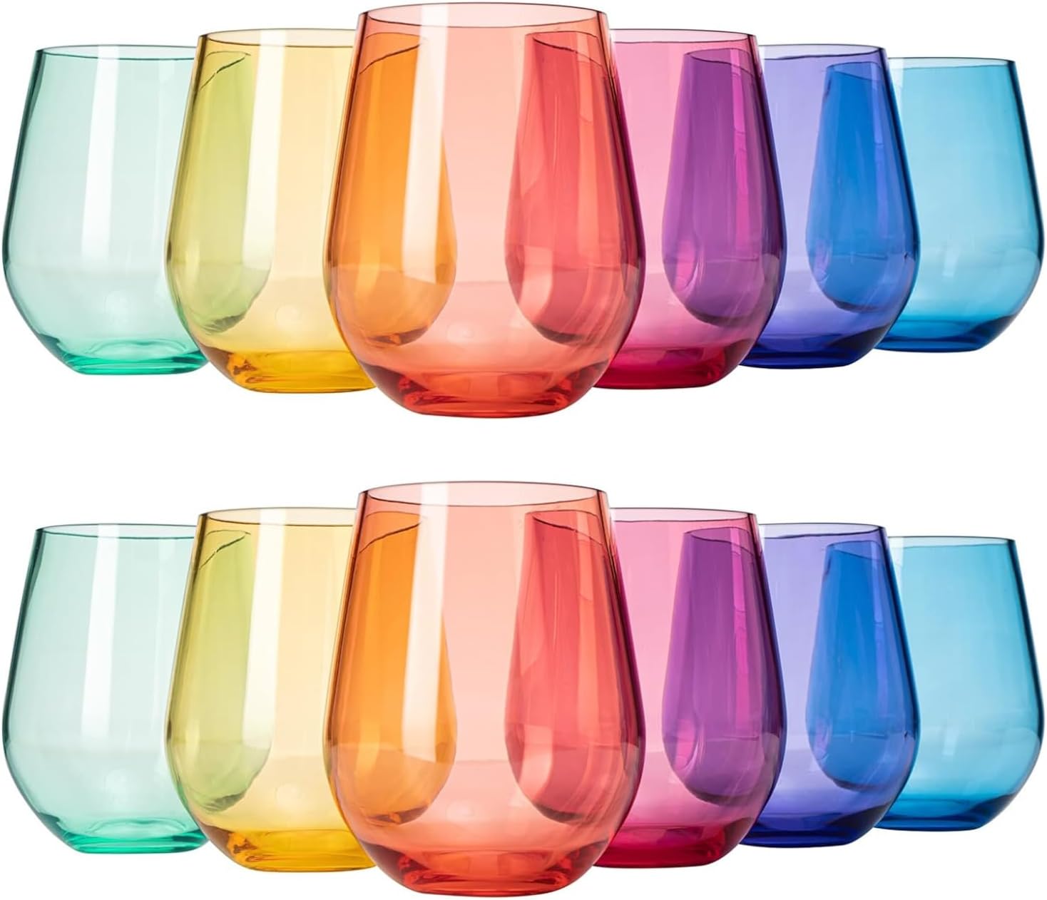 European Style Unbreakable Stemless Wine Glasses Set of 12