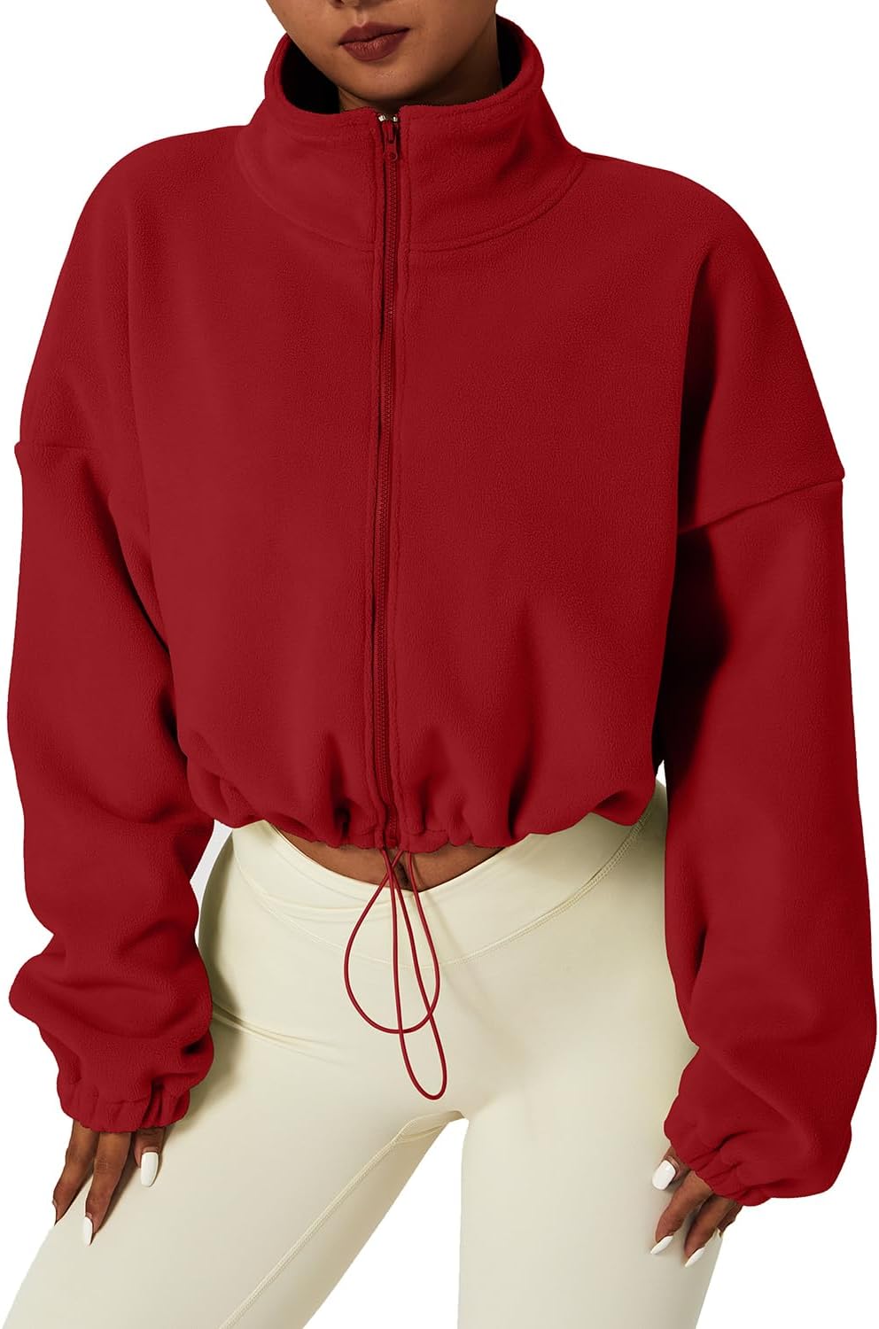 QINSEN Women's Full Zip Fleece Short Jacket for Winter Comfort