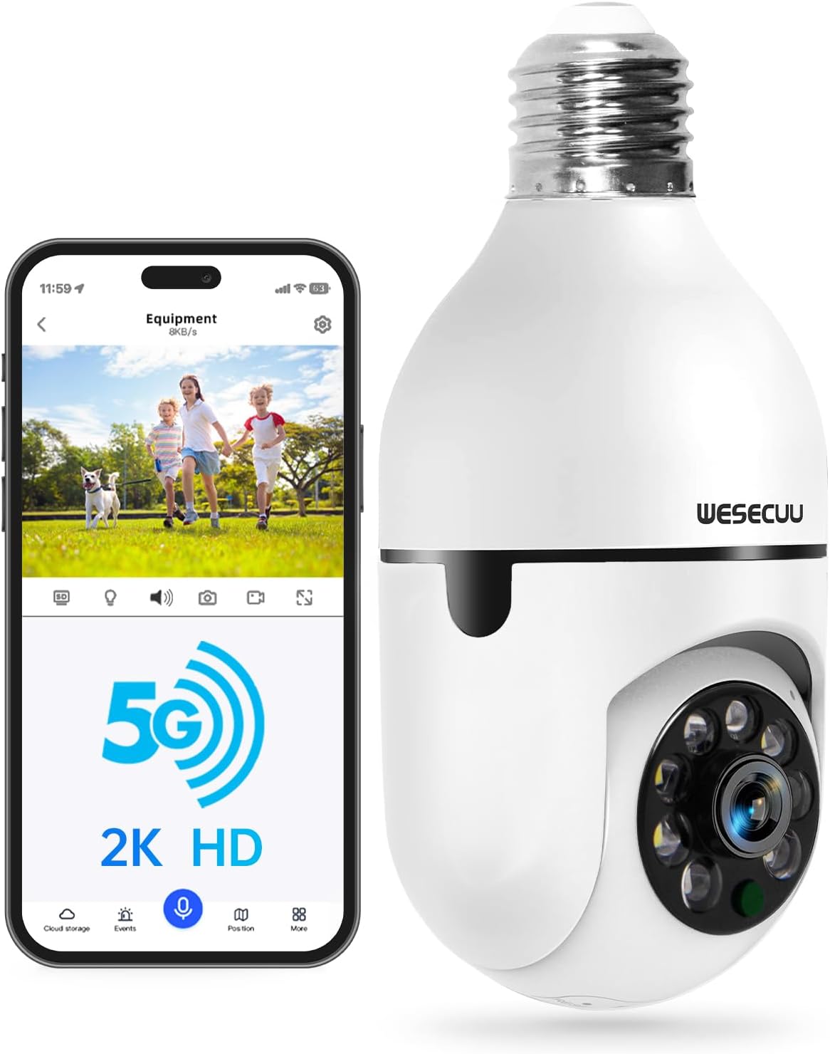 2K Light Bulb Security Camera: Color Night Vision
