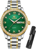 OLEVS Mens Gold Watch Gold White Blue Green Dial - Classic Dress Watch