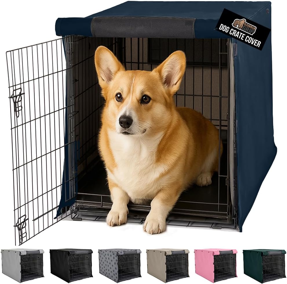 GORILLA GRIP Dog Crate Covers for 30 in Wire Kennels, Navy