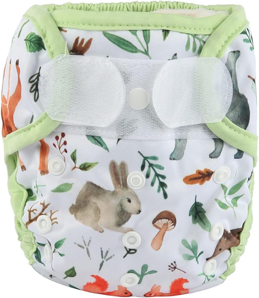 Sigzagor Baby Cloth Diaper Cover with Double Gusset - Adjustable Fit (Rabbits Wolves)