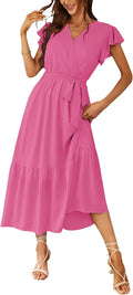 Women's Summer Floral Boho Maxi Dress Wrap V Neck - Flowy (Style Z44N)