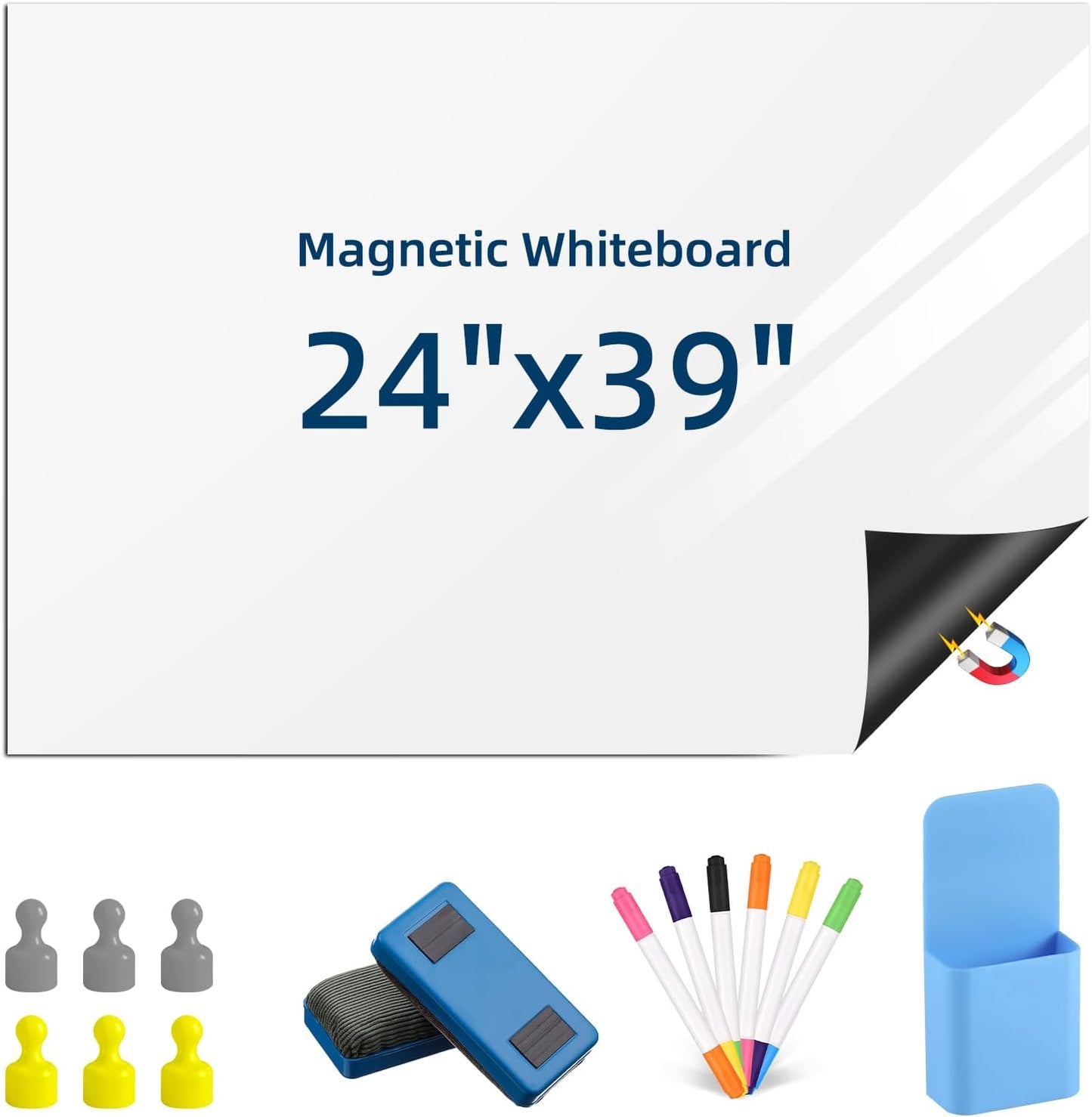 Magnetic Dry Erase Whiteboard for Refrigerators, 24in x 39in