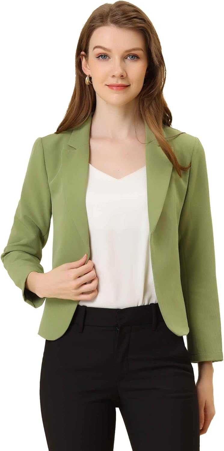 Allegra K Women's Open Front Crop Suit Blazer for Summer Style