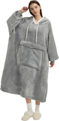 Wearable Blanket Hoodie for Women Light Grey - Oversized Sherpa