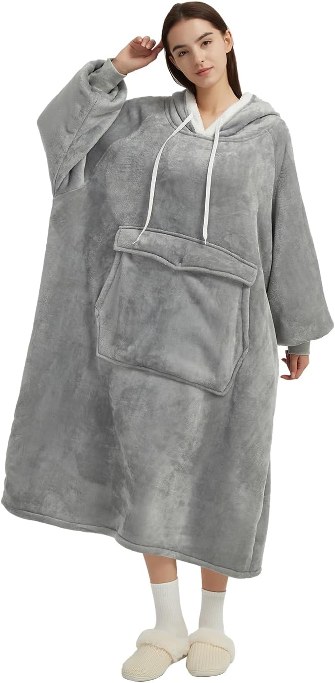 Qeils Wearable Blanket Hoodie for Women - Comfy Sherpa Sweatshirt