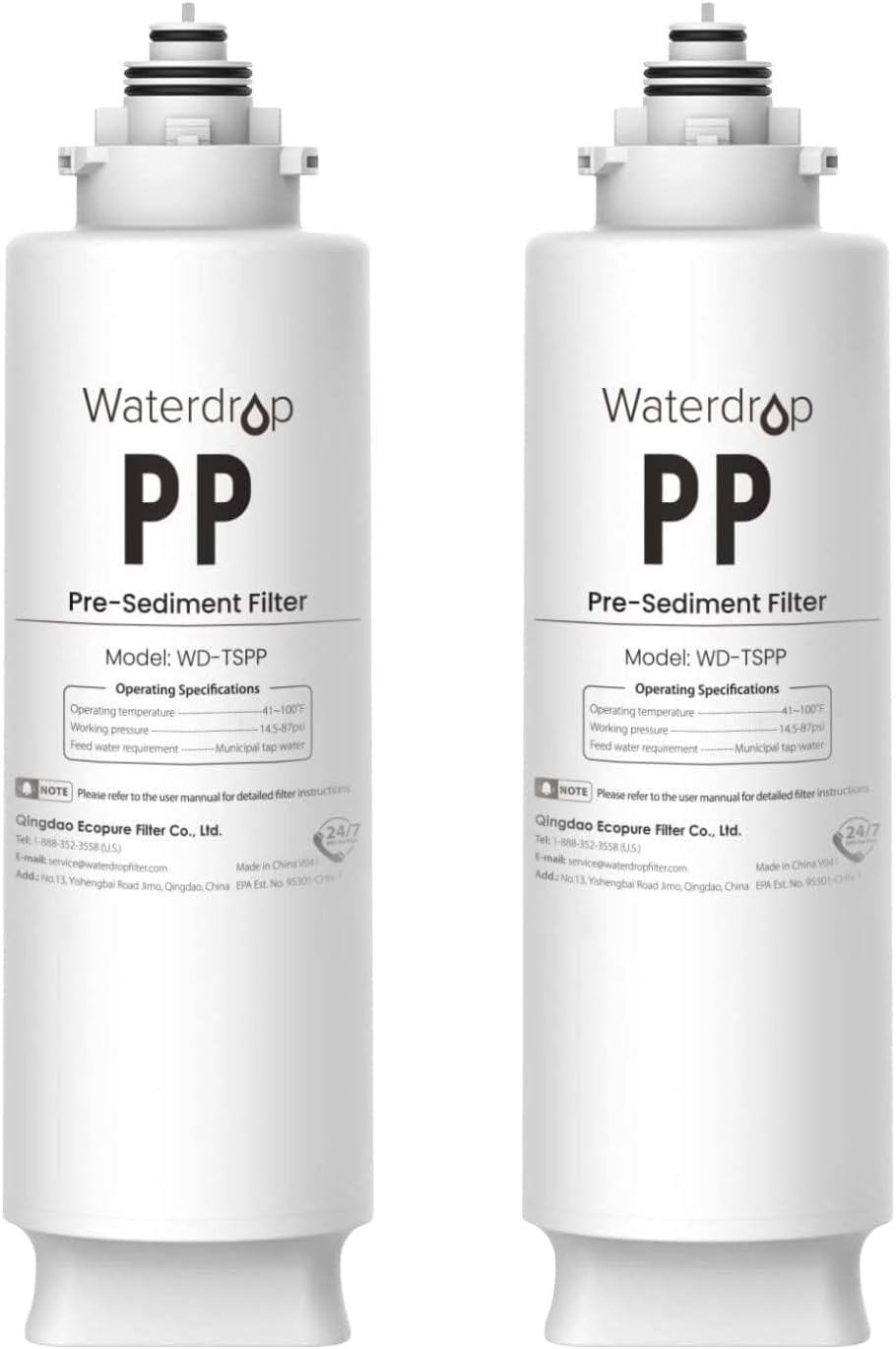 Waterdrop TSPP Under Sink Sediment Water Filter, 2 Pack