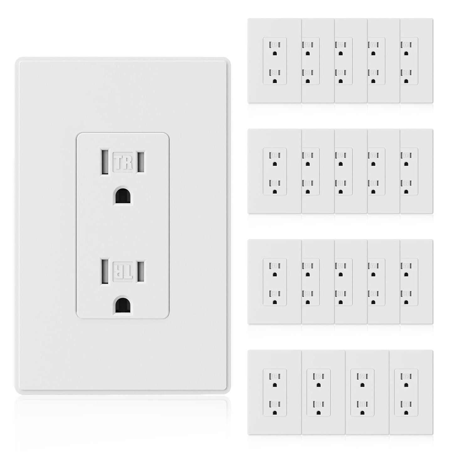 ELEGRP Matte White Decorator Wall Receptacle Outlets - 20 Pack