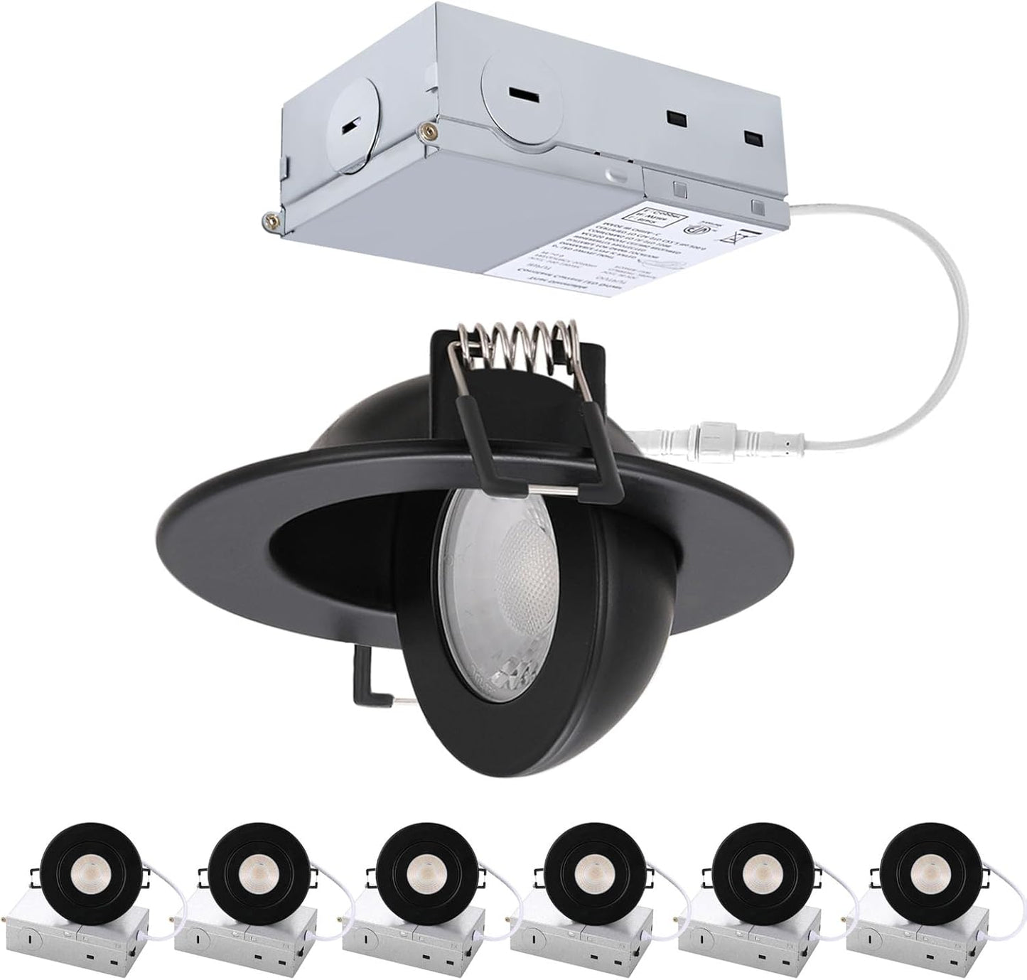 3 inch Black Recessed Lights - 7W Canless Gimbal Soffit Lighting