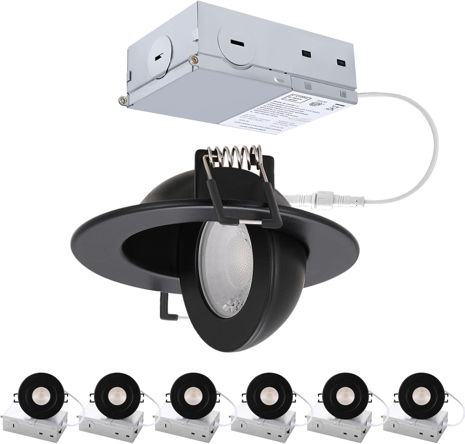 3 inch Black Recessed Lights - 7W Canless Gimbal Soffit Lighting