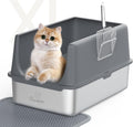 Extra Large Stainless Steel Cat Litter Box with Lid and Scoop