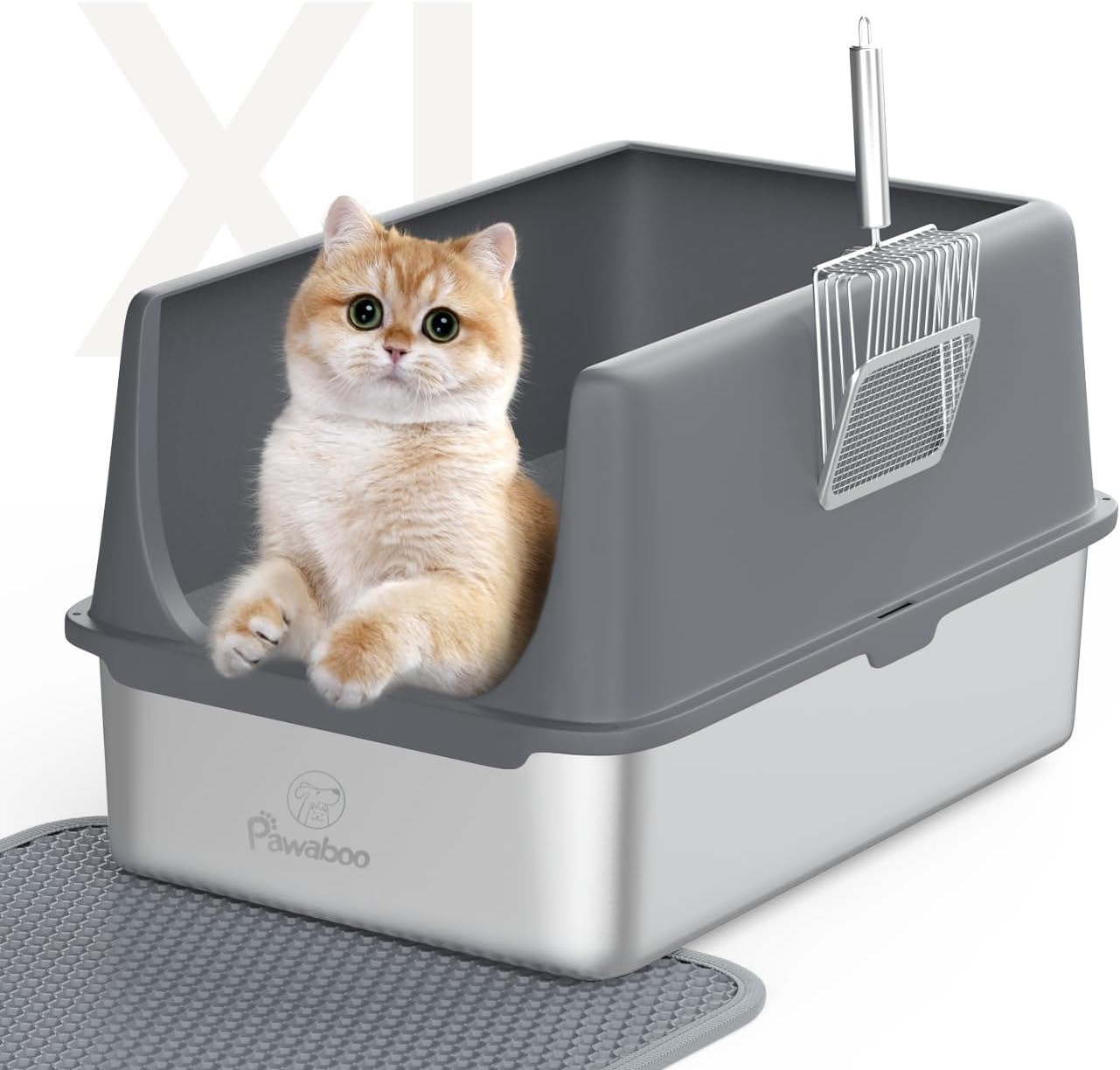 Extra Large Stainless Steel Cat Litter Box with Lid and Scoop