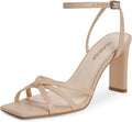 Modatope Womens Strappy Square Open Toe Chunky Heels - Comfortable