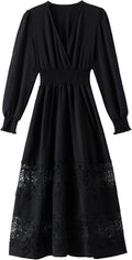 Women's Lace Maxi Dress Short Sleeve V Neck Party Dress - Flattering