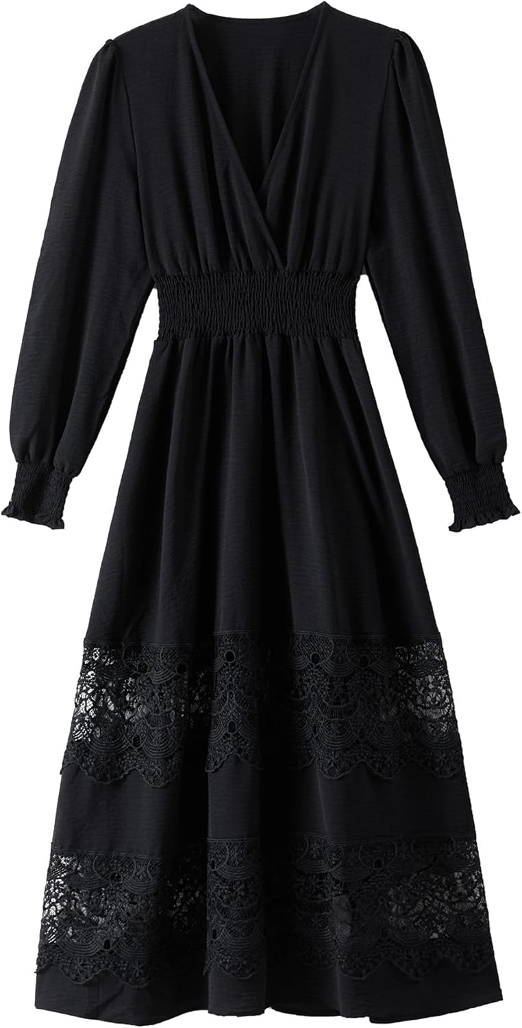Women's Lace Maxi Dress with Smocked Waist for Boho Style