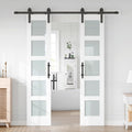 Double 18 x 84 in White Glass Barn Doors 36in with Hardware Kit