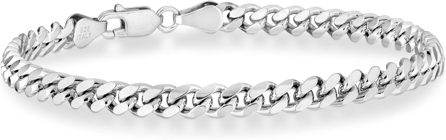 Miabella Thick 925 Sterling Silver Cuban Link Bracelet for Men