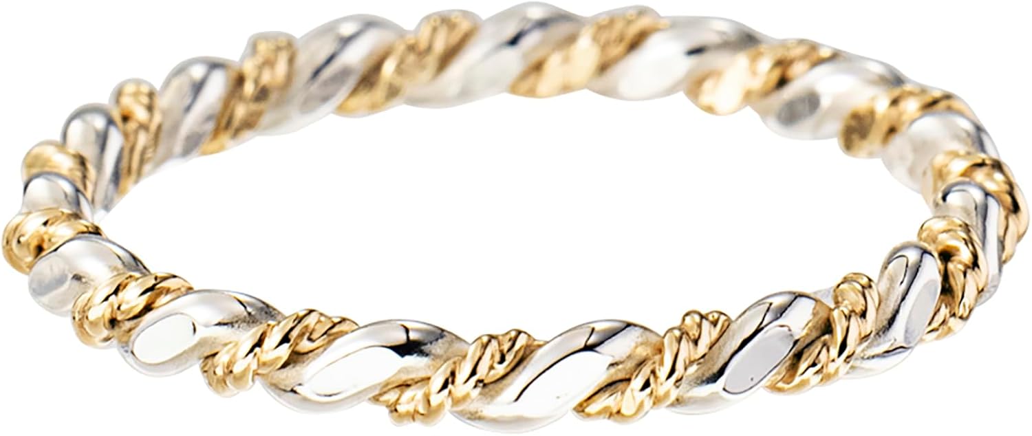 LUKRAY Braided Stacking Ring - Elegant Silver and Gold Design