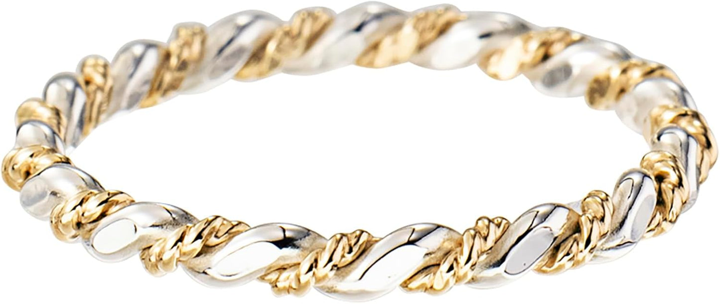 LUKRAY Braided Stacking Ring - Elegant Silver and Gold Design