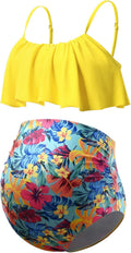 DEBELLY Maternity Bikini Set Ruffle High Waist Swimsuit - Comfortable