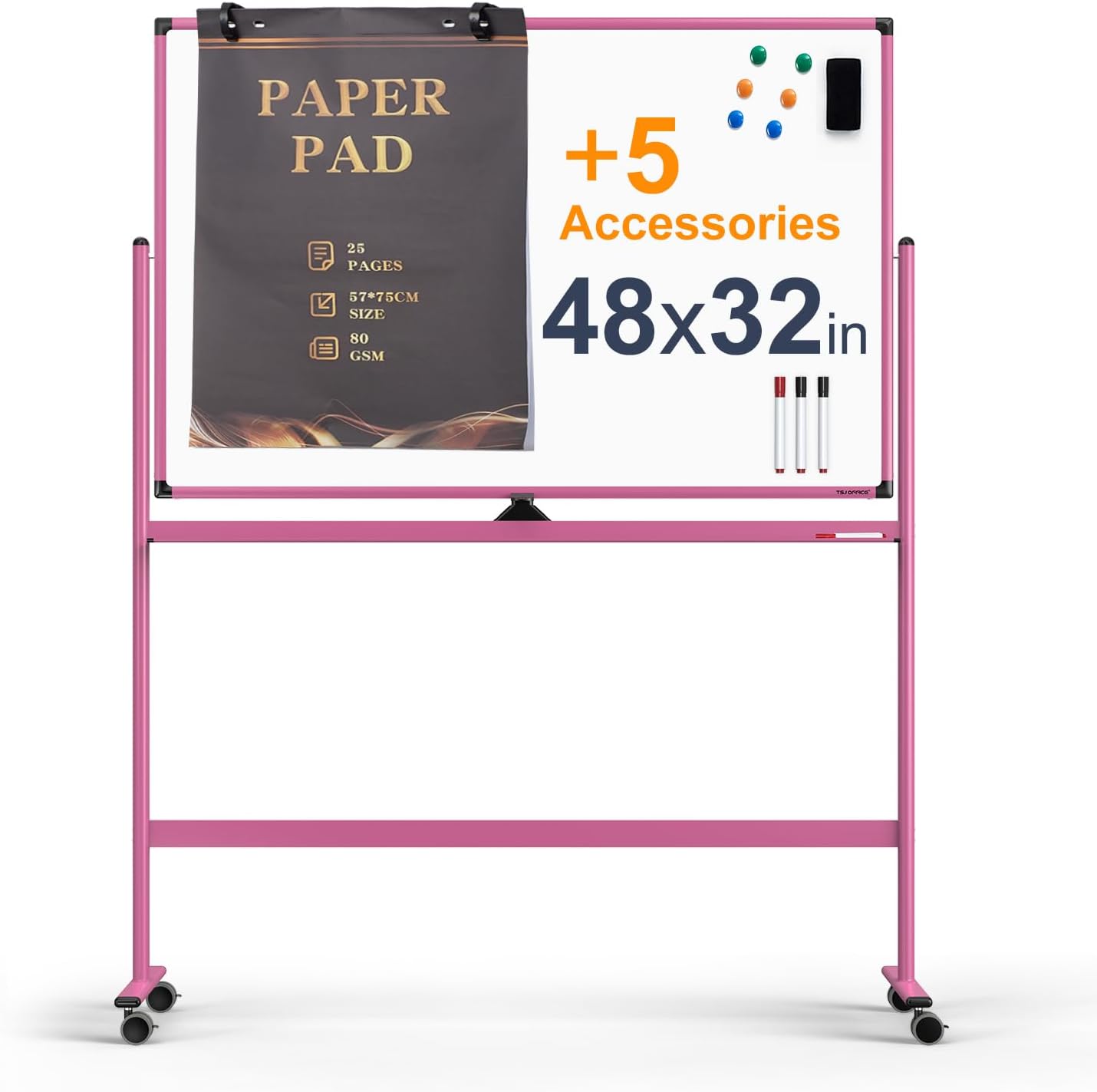 Large Dry-Erase Rolling Magnetic Whiteboard for Home & Office