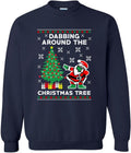 Dabbing Around Christmas Tree Santa Ugly Xmas Crewneck Sweatshirt