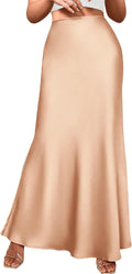 Womens High Waisted Satin Mermaid Maxi Skirt - Elegant Fall Fit
