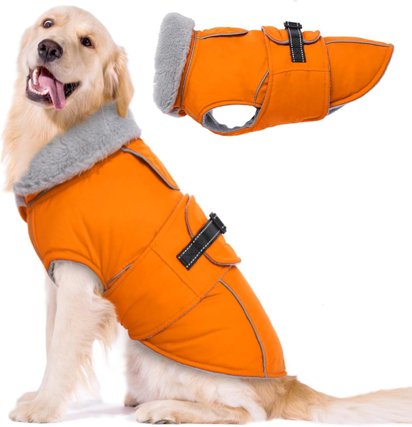 Lelepet Warm Dog Coat Reflective Fleece Vest for Cold Weather