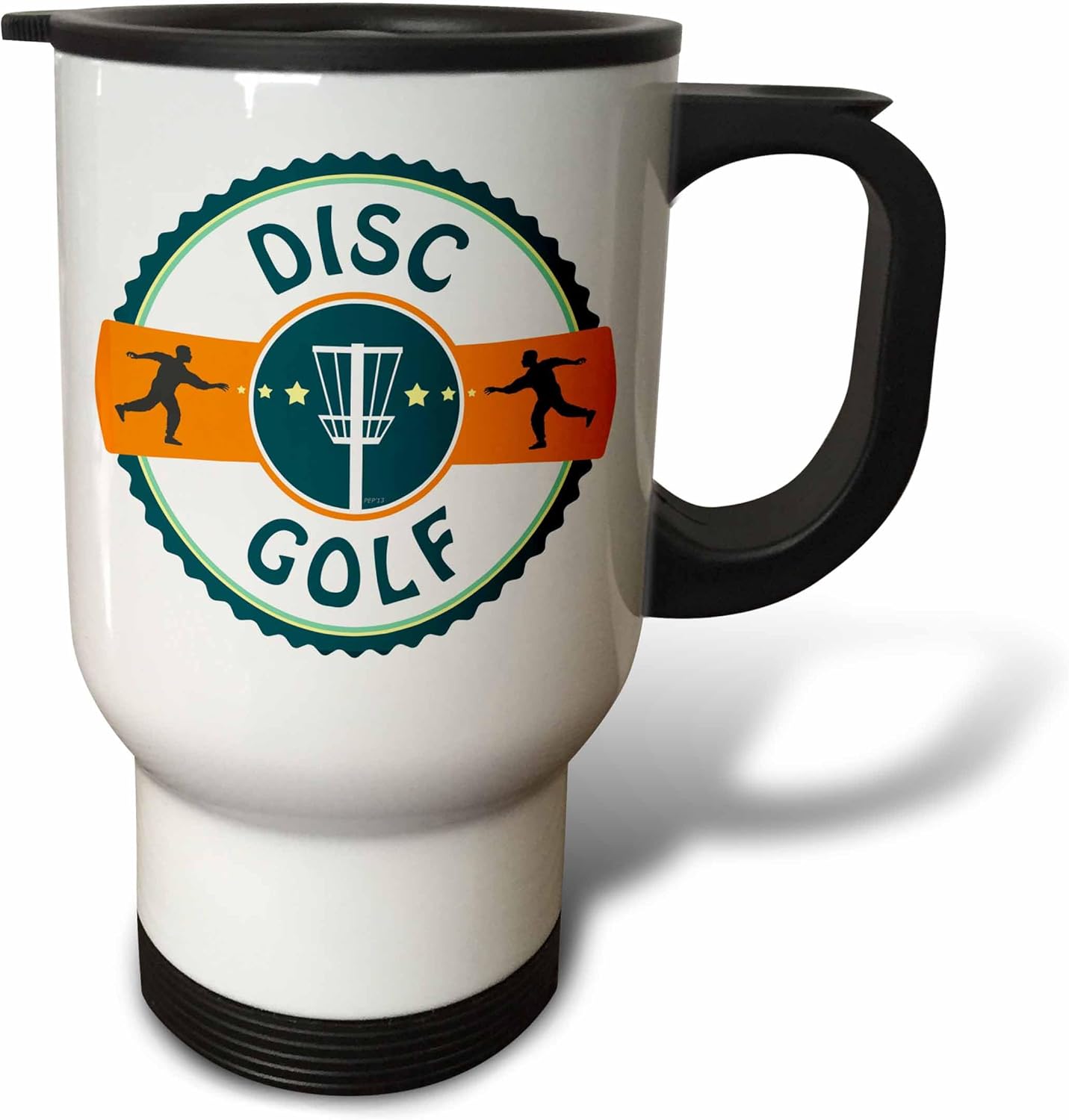 3dRose 14oz Travel Mug - Disc Golf Silhouette, Keeps Drinks Hot/Cold