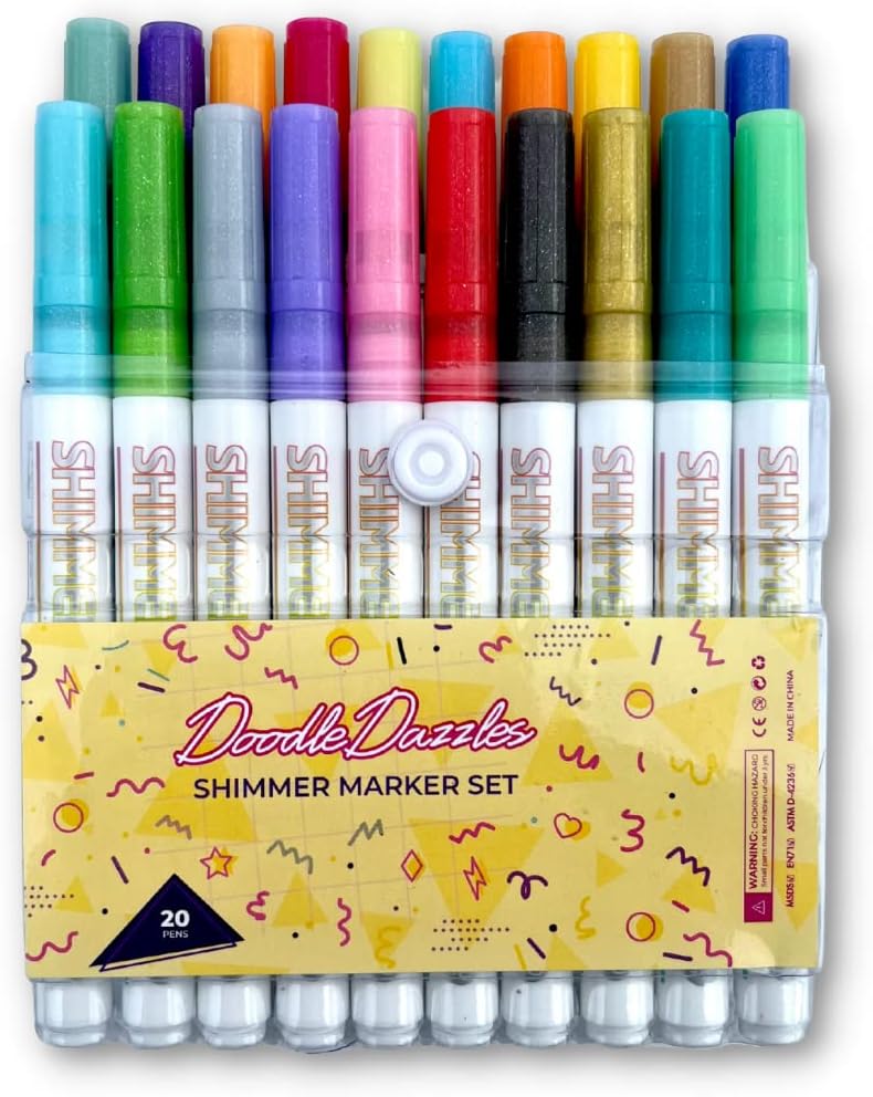 DoodleDazzles Shimmer Markers Set for Creative Kids and Adults