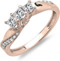 0.50 Cttw 10K Solid Gold Princess and Round Diamond 3 Stone Swirl Ring