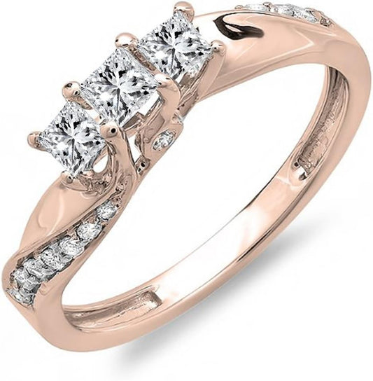0.50 Cttw 10K Solid Gold Princess and Round Diamond Ring