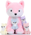 Muiteiur 5 Piece Fox Stuffed Animal Set - Soft 20in Mama with 4 Babies