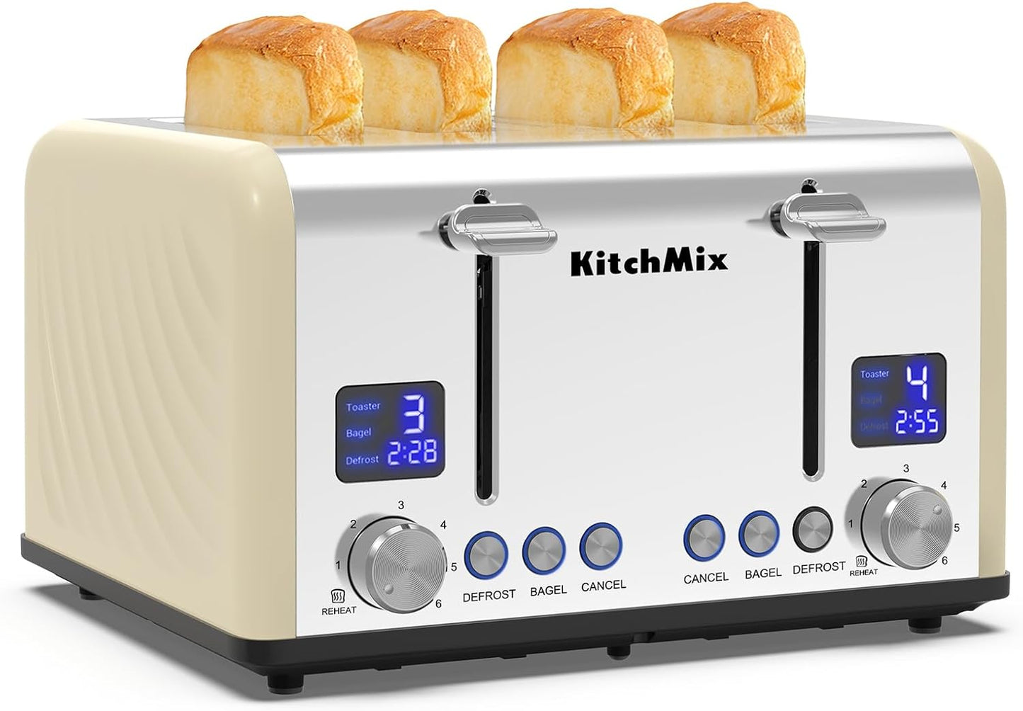 KitchMix 4 Slice Toaster with LCD Timer and Dual Controls
